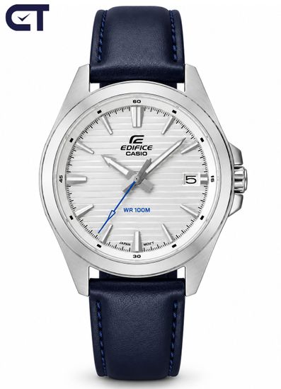 CASIO EFV-140L-7AVUDF EDIFICE мужские наручные часы — классическая трёхстрелочная модель с кожаным ремешком