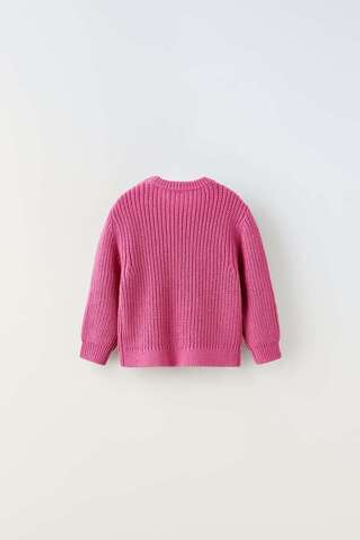 ZARA ОДНОТОННЫЙ ВЯЗАНЫЙ СВИТЕР, МАЛИНОВЫЙ