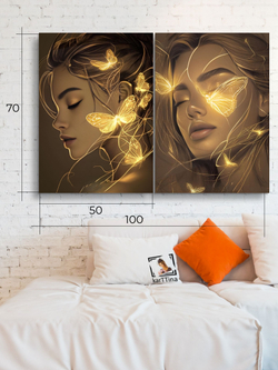Картина Золотые течения, модульная на стену 50x70см 2шт.