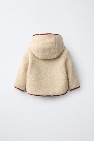 ZARA КУРТКА ИЗ ИСКУССТВЕННОЙ ОВЧИНЫ В СТИЛЕ КОЛОР-БЛОК, ЧЕРЕПИЧНЫЙ