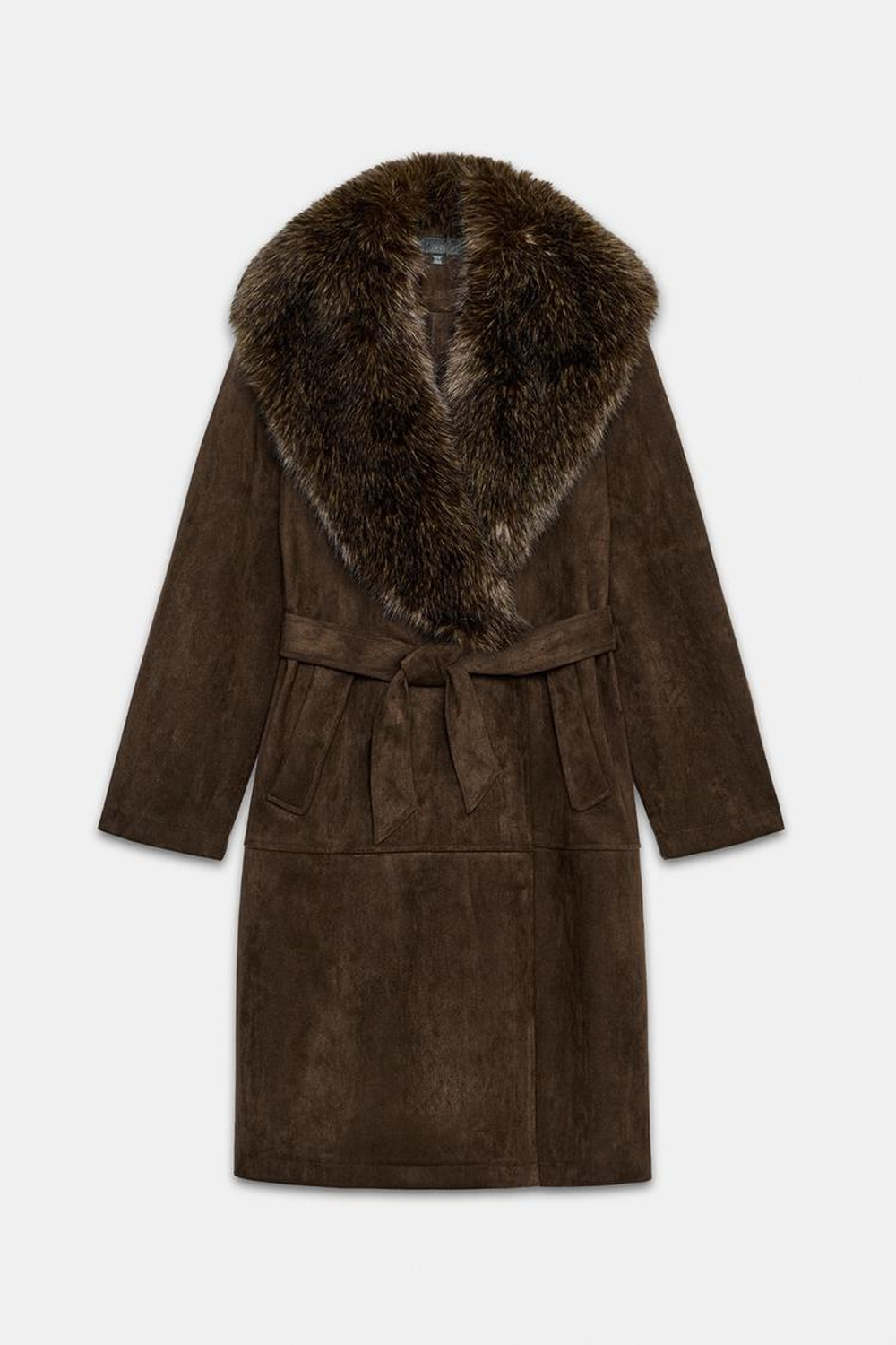 ZARA ПАЛЬТО С ВОРОТНИКОМ ИЗ ИСКУССТВЕННОГО МЕХА, КОРИЧНЕВЫЙ