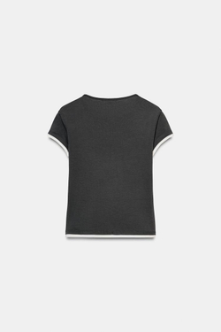 ZARA ФУТБОЛКА С КОНТРАСТНЫМИ ДЕТАЛЯМИ, СВИНЦОВЫЙ