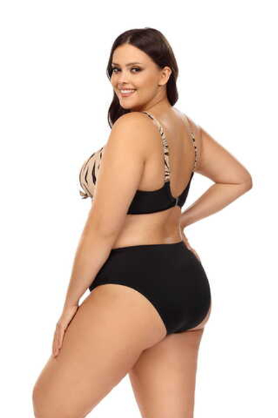 Раздельный купальник plus size с анималистическим принтом на лифе (Размер: 85D/42) (Цвет: бежевый с черным)