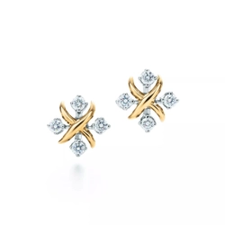 Серьги из жёлтого золота 18k и платины с бриллиантами, Tiffany 💎 Jean Shlumberge Lynn -  В наличии