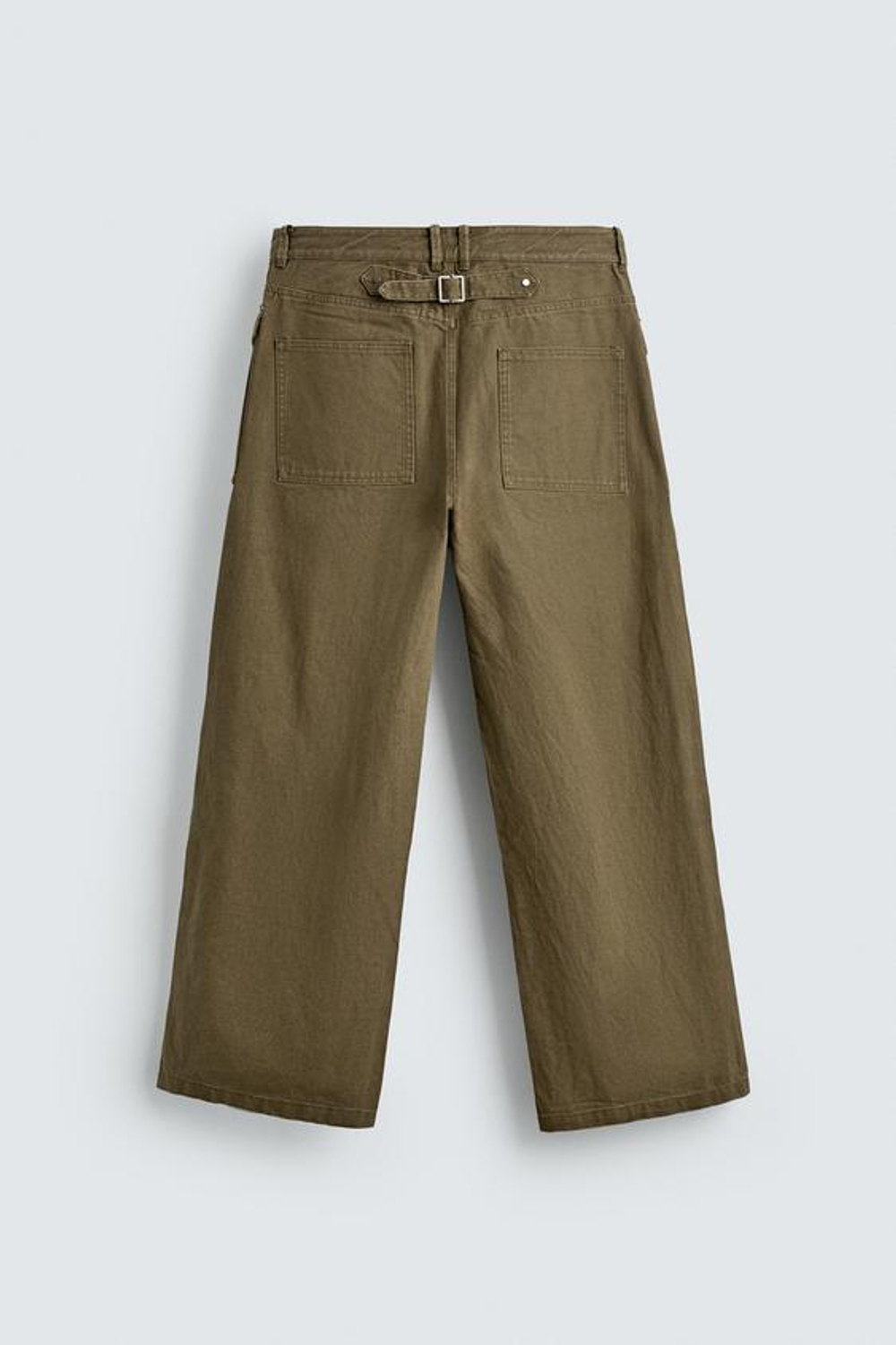 ZARA БРЮКИ WIDE FIT СО ШЛЕВКОЙ, ХАКИ