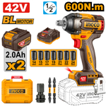 Аккумуляторный бесщеточный ударный гайковерт INGCO CIWLI42602 INDUSTRIAL 42 В 1/2" 600 Нм