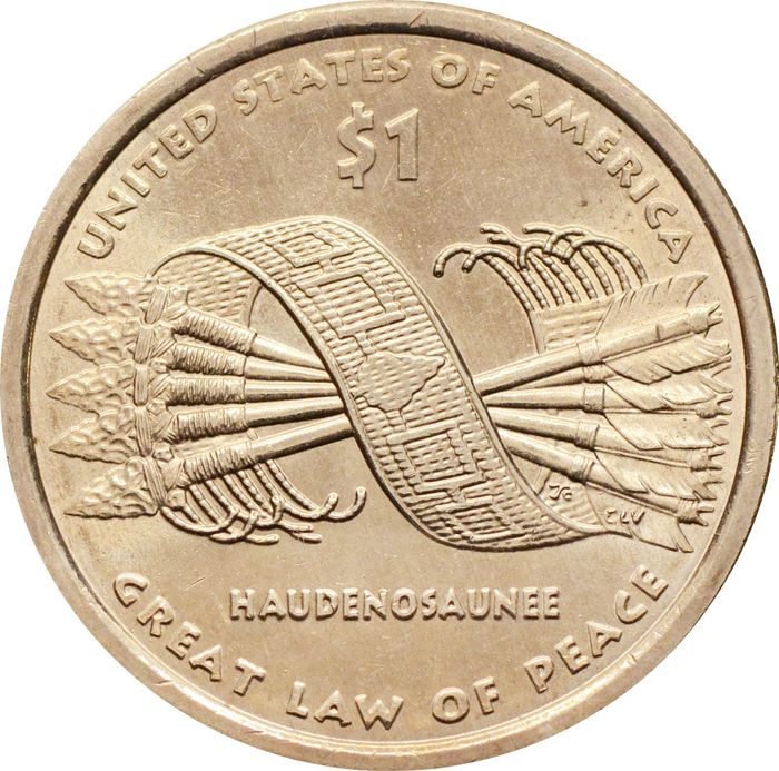 1 доллар (dollar) 2010 D США «Коренные Американцы - Пояс Гайавата(стрелы)»