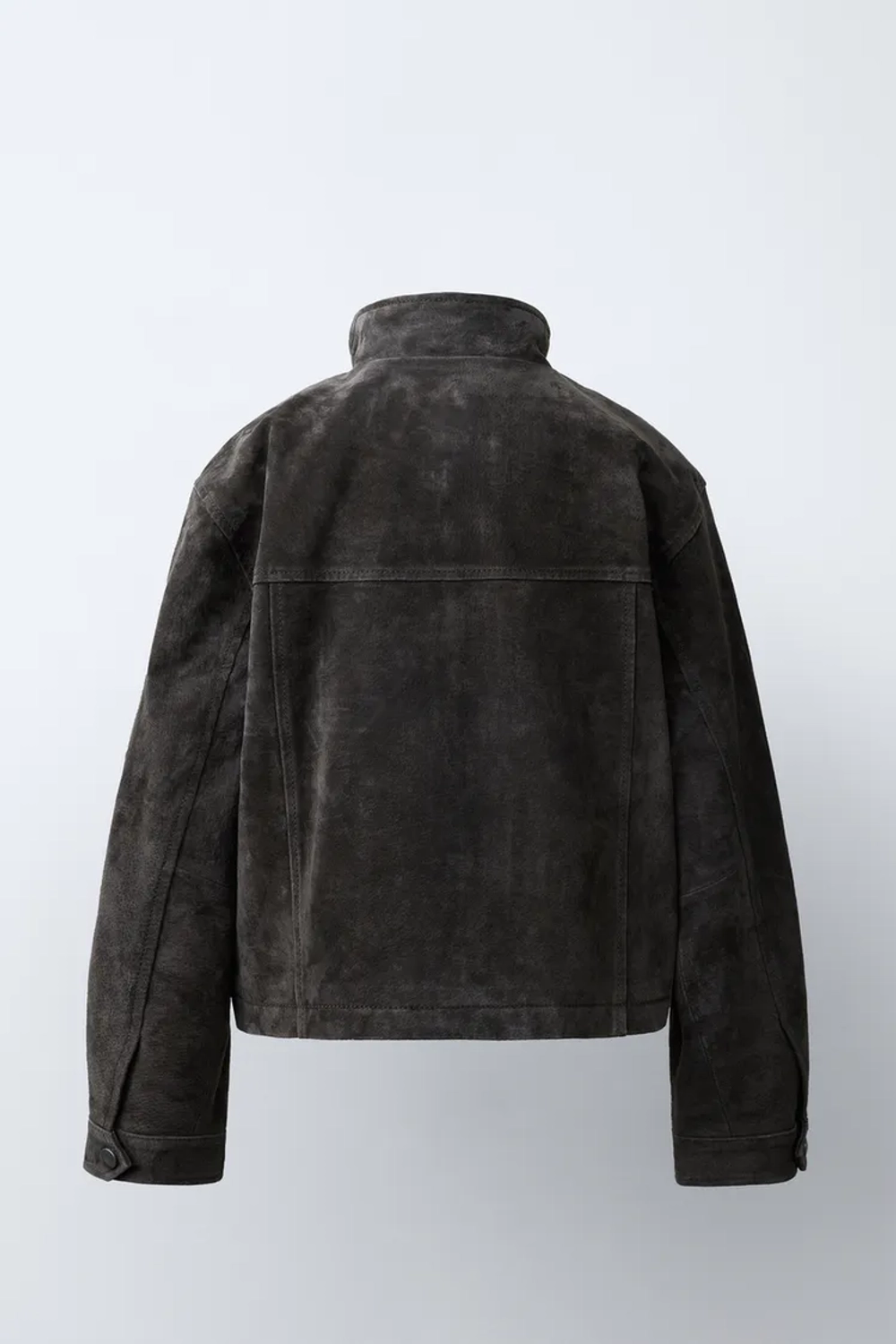 ZARA КУРТКА ИЗ 100% КОЖИ С КАРМАНАМИ, ТЕМНЫЙ ХАКИ