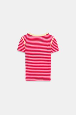 ZARA ФУТБОЛКА В ПОЛОСКУ, РОЗОВЫЙ