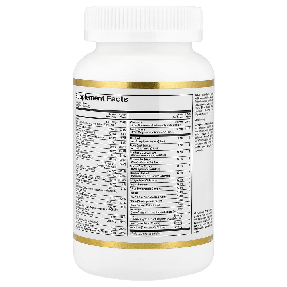 California Gold Nutrition, мультивитамины для активных женщин, с воронцом кистевидным, изофлавонами сои и концентратом клюквы, 180 таблеток