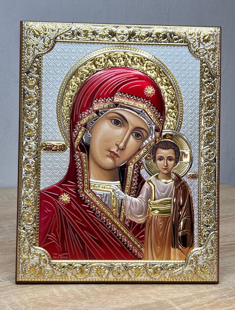Казанская БМ, икона прямоугольная без рамки, красное дерево, эмаль 150х200