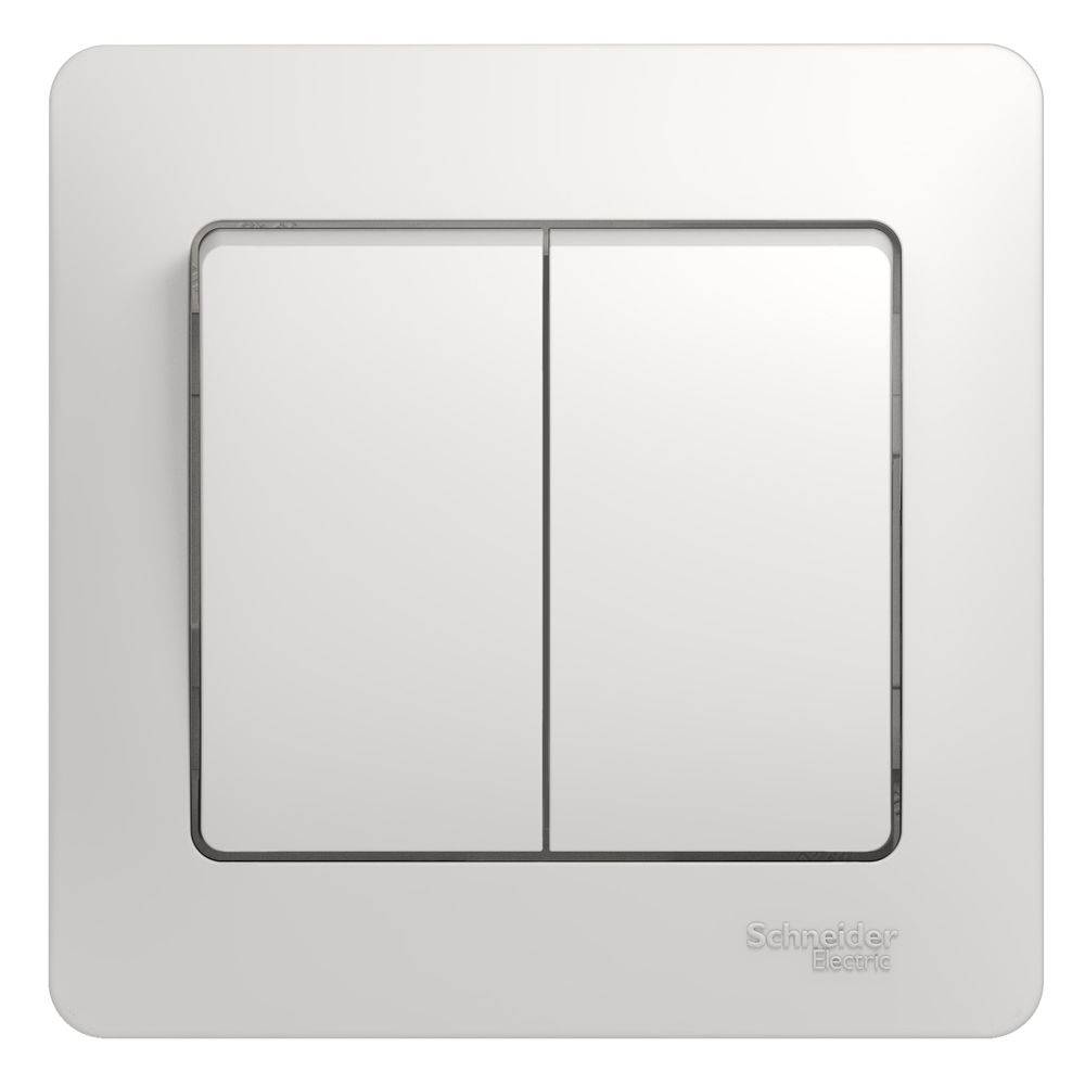 Schneider Electric Glossa Белый Выключатель 2-клавишный схема 5, в сборе с рамкой IP20 скрытая установка GSL000152