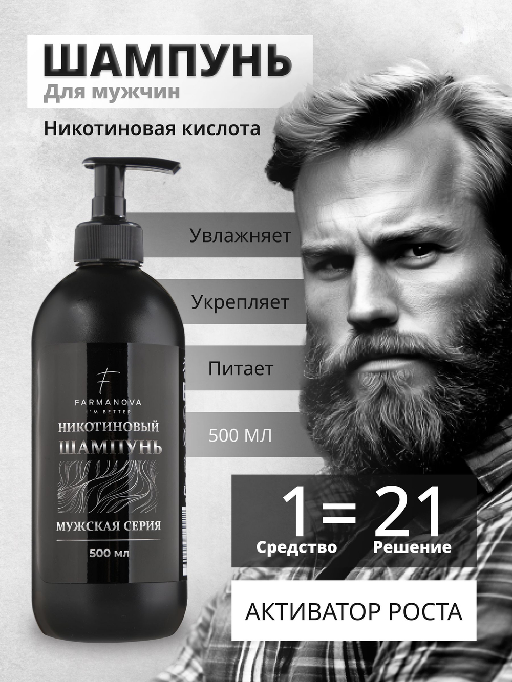 Набор 2 в 1 для мужчин - Никотиновый шампунь 500 мл, никотиновая кислота 150 мл