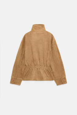 ZARA КУРТКА ИЗ ИСКУССТВЕННОЙ ЗАМШИ С ПОЯСОМ, ТЕМНЫЙ БЕЖЕВО-КОРИЧНЕВЫЙ
