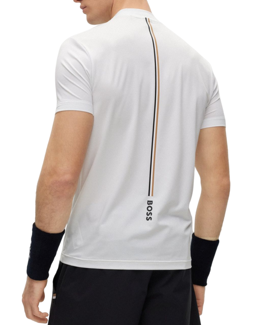 Мужское теннисное поло BOSS x Matteo Berrettini Slim-Fit Polo Shirt With Boomber-Style Collar - белый
