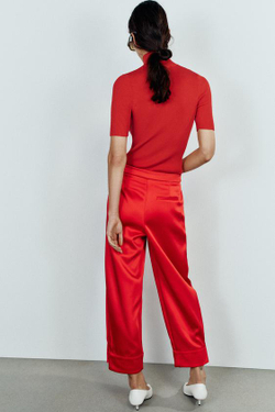 ZARA АТЛАСНЫЕ БРЮКИ С ПУГОВИЦАМИ СНИЗУ, КРАСНЫЙ