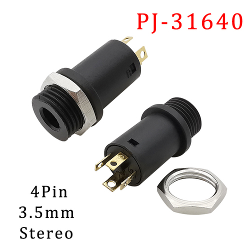 Розетка 3.5 стерео, контакты 4C\4P, d7-8, JACK-FEM-3,5-4P