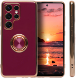 Стильный глянцевый чехол для SAMSUNG GALAXY S25 ULTRA с кольцом-подставкой и бархатной подкладкой