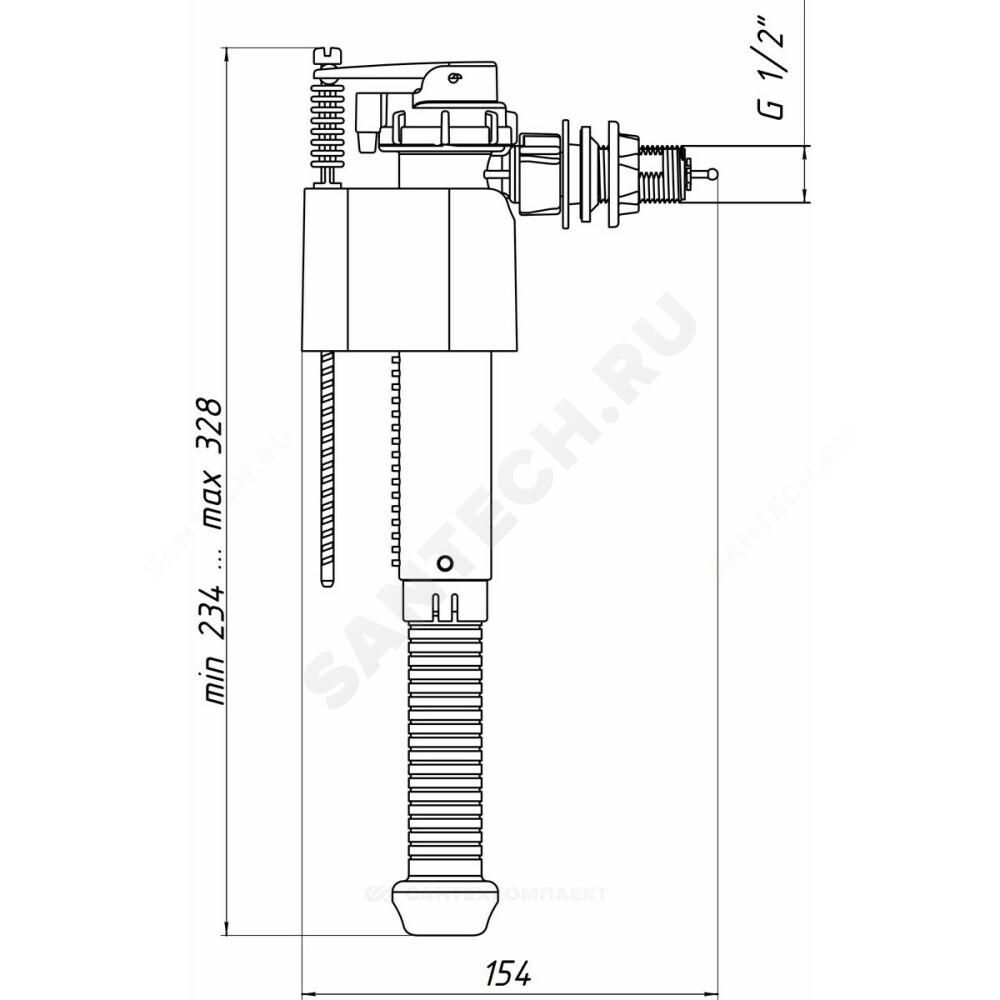 Арматура для бачка наливная 1/2" боковое подключение АНИ Пласт WC5010