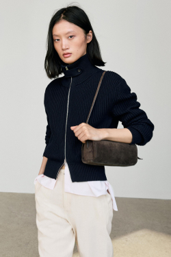 Massimo Dutti Хлопковый кардиган с воротником-стойкой, темно-синий