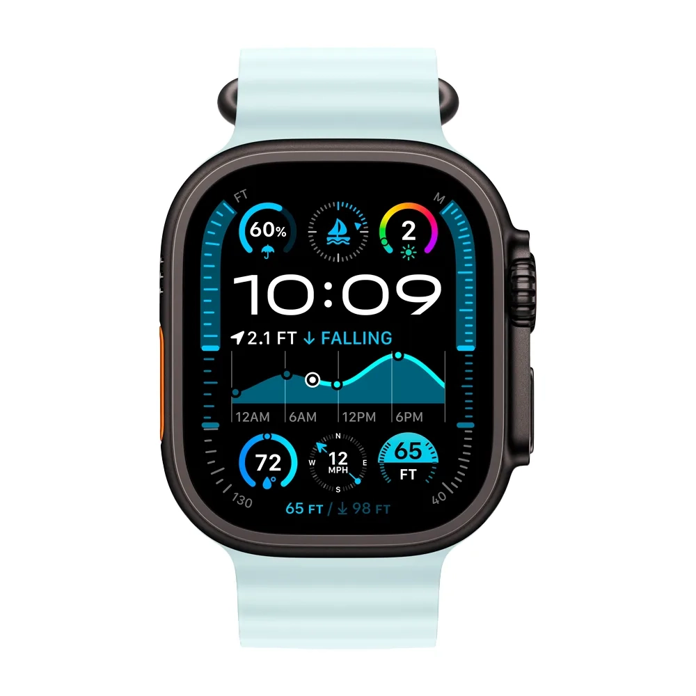 Умные часы Apple Watch Ultra 2 (2024) GPS + Cellular, 49mm, Black Titanium Case with Ice Blue Ocean Band, (Ледяной голубой)