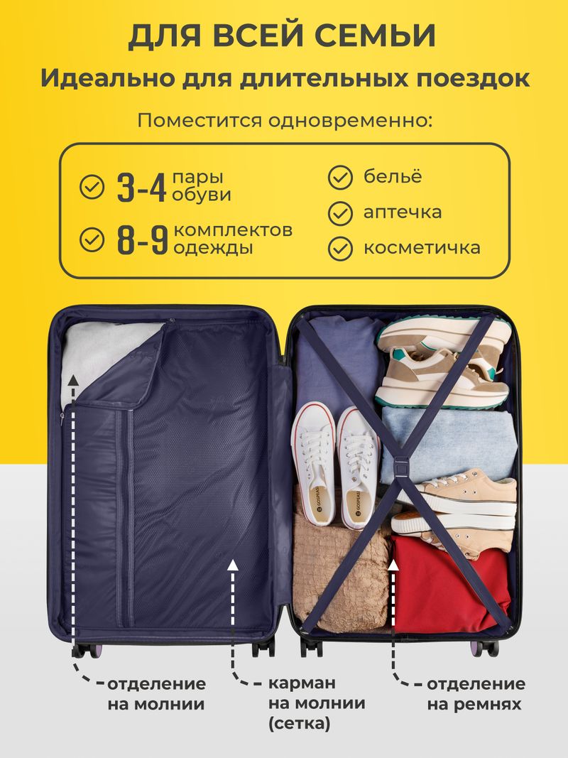 Чемодан Bonle размер L Лавандовый