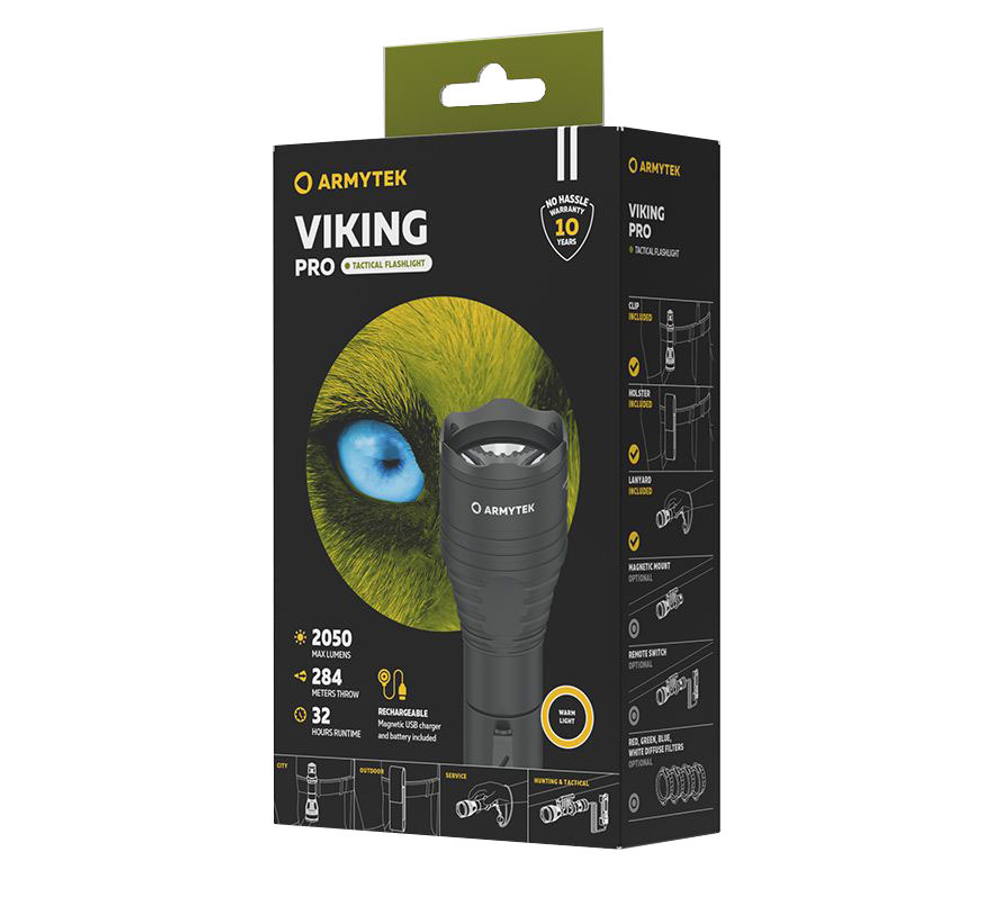 Фонарь светодиодный тактический Armytek Viking Pro Magnet USB, 2050 лм, теплый свет, аккумулятор