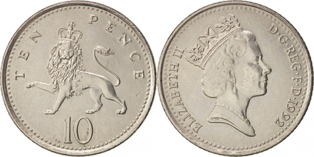 Великобритания 10 пенсов, 1992 Елизавета II aUNC