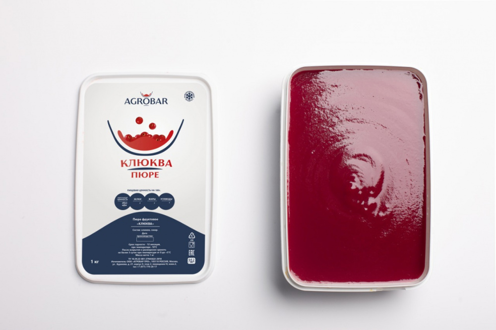 ПЮРЕ АГРОБАР из клюквы 10% сахара Россия, 1 кг