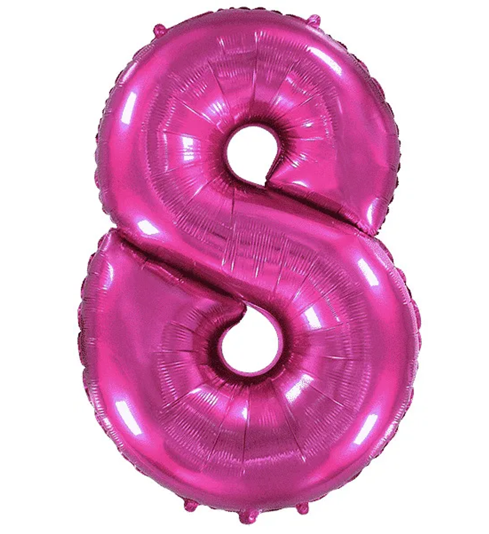 Шар-цифра 8 Фуксия Fuchsia 102 см фольга с гелием на грузике