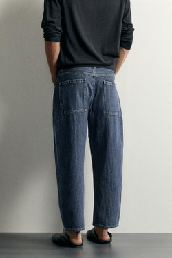 ZARA ДЖИНСЫ TAPERED WIDE LEG, СИНИЙ/БЕЛЫЙ