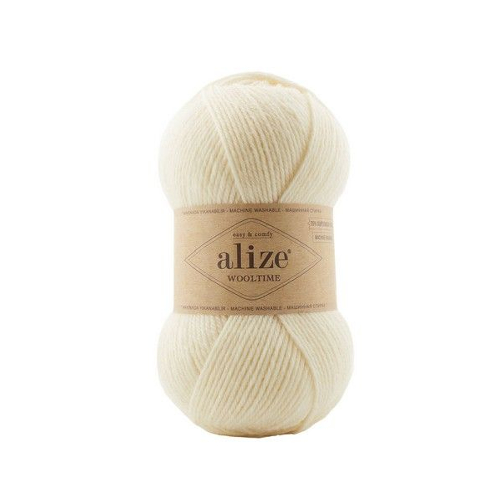 Вултайм (Wooltime) пряжа Alize 75%SWшерсть 25%полиамид 5х100г/200м (01 кремовый)