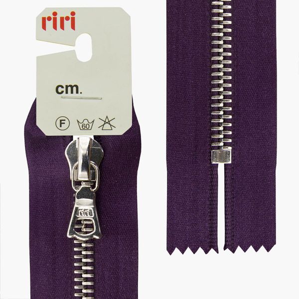 Молния металл RIRI Т6 (6 мм) 1 зам., н/раз., 16 см, Ni, атласная тесьма, цв.2510, фиолетовый темн., 1 шт