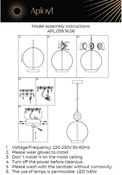 Подвесной светильник Sara APL.039.16.06 Aployt