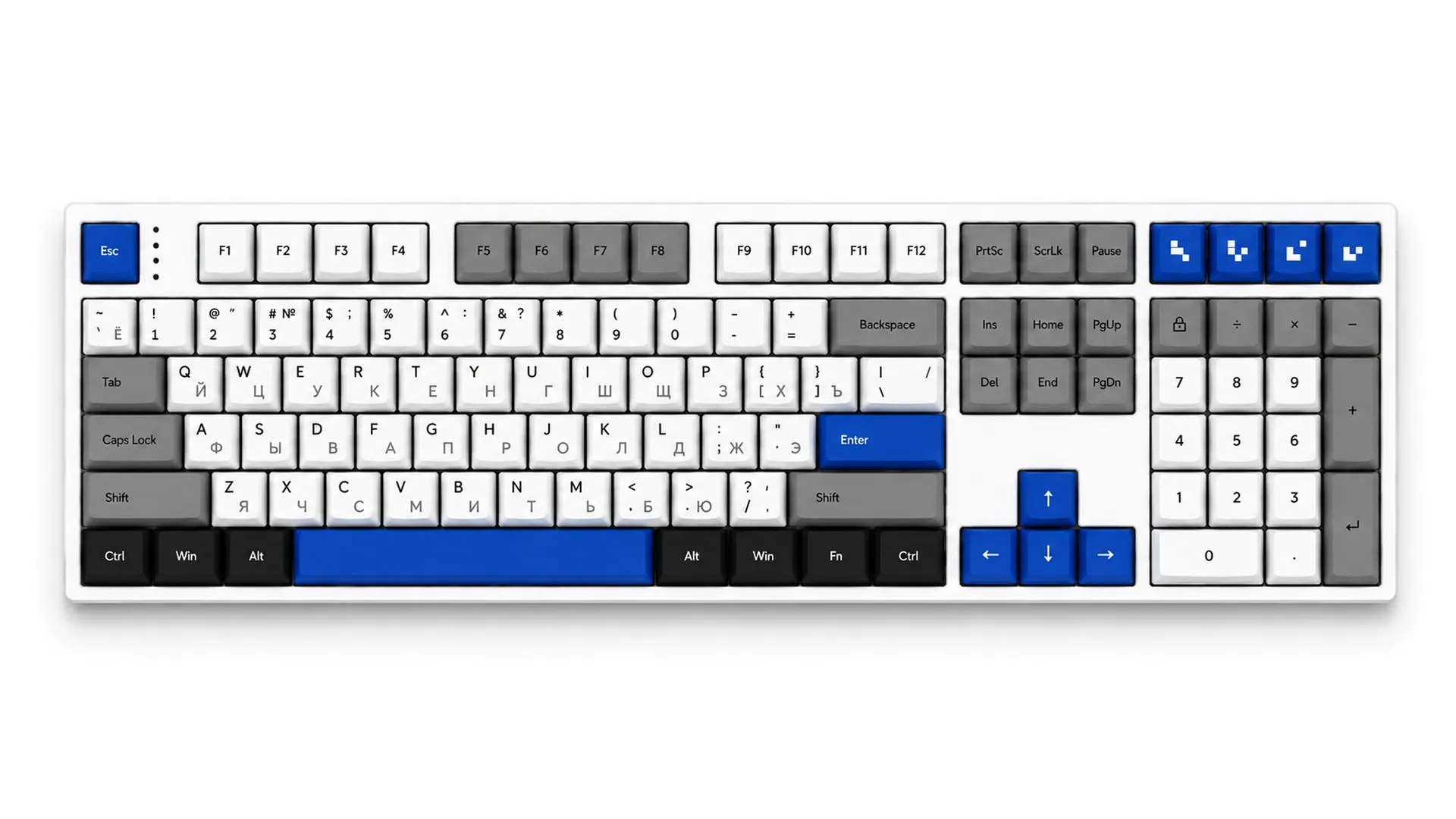Набор клавиш Geekboards Blue Shift — вид сверху на клавиатуре
