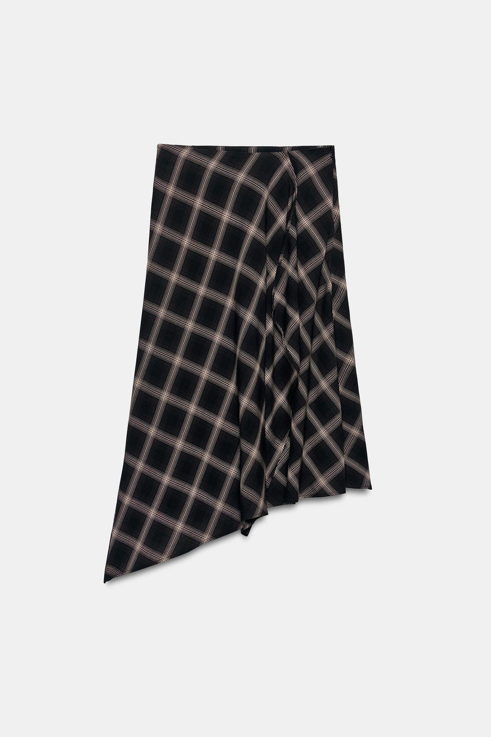 ZARA АСИММЕТРИЧНАЯ ЮБКА В КЛЕТКУ С РАЗРЕЗОМ, ЧЕРНЫЙ/КОРИЧНЕВЫЙ