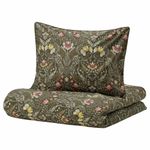 Комплект постельного белья IKEA KARRDUNORT (КАРРДУНЕРТ), Двуспальный, Темно-зеленый с рисунком, 240x220, 50x80 см