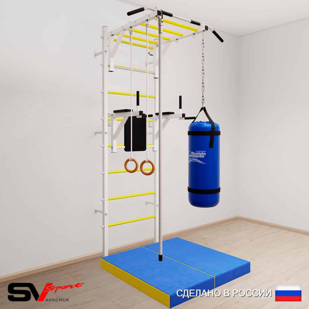 Шведская стенка Sv Sport 5446 (Турник рукоход/Брусья/Канат/Кольца/Цепь/Мешок 22кг/Мат 1м)