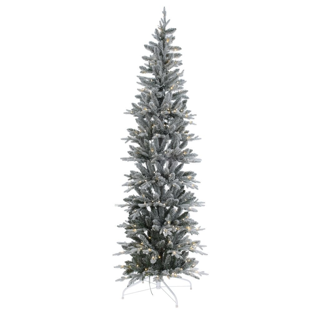 Ёлка искусств с подсвет (бел флок), L55 W55 H210 см, 300 LED, тепл бел+м/цв, 8 реж, от сети, провод