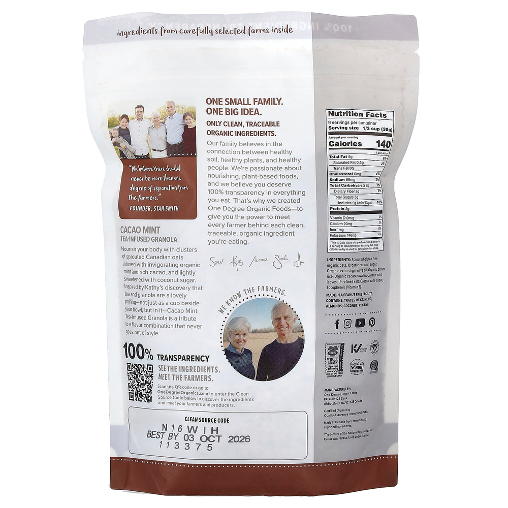 One Degree Organic Foods, гранола с чаем из ростков, какао и мята, 283 г (10 унций)