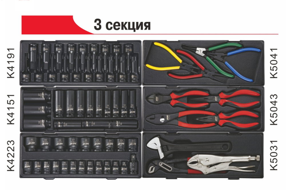Тележка инструментальная 8 секций (JTC-5641) с набором инструментов 496 предметов JTC