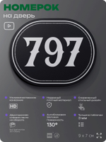 Номерок на дверь квартиры 797, для кабинета, офиса, шильдик 9 х 7 см, черный, Айдентика Технолоджи