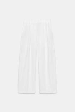 ZARA БРЮКИ ИЗ ЛЬНА СО СКЛАДКАМИ — ZW COLLECTION, БЕЛЫЙ