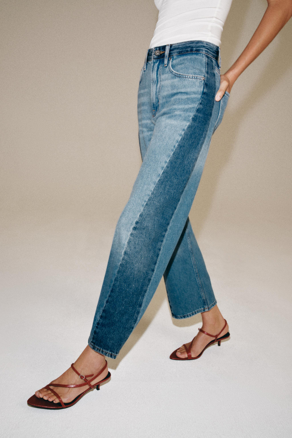 ДЖИНСЫ RELAXED ANKLE СО СРЕДНЕЙ ПОСАДКОЙ И ПЭЧВОРКОМ — ZW COLLECTION — ZARA