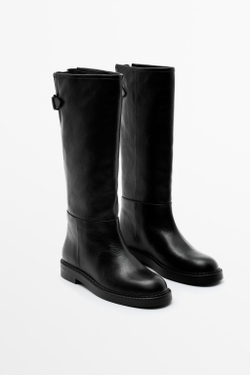 Massimo Dutti Кожаные сапоги с пряжками, черный