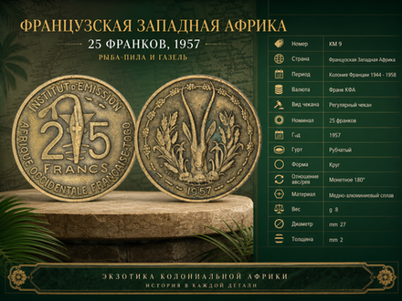 Французская Западная Африка 25 франков, 1957 Газель XF