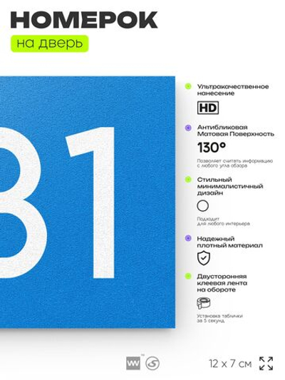 Номер на дверь 431, табличка на дверь для офиса, квартиры, кабинета, аудитории, склада, голубая 120х70 мм, Айдентика Технолоджи