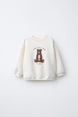 ZARA ТОЛСТОВКА С ПРИНТОМ «МЕДВЕЖОНОК», ЭКРЮ