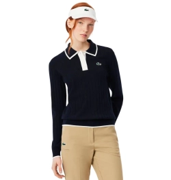 Женская Кофта теннисная Lacoste Polo Collar Stretch Sweater - navy blue/white