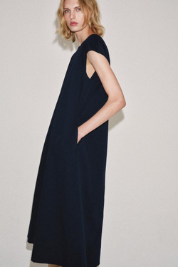 ZARA ПЛАТЬЕ МИДИ ИЗ ПОПЛИНА — ZW COLLECTION, МОРСКОЙ СИНИЙ